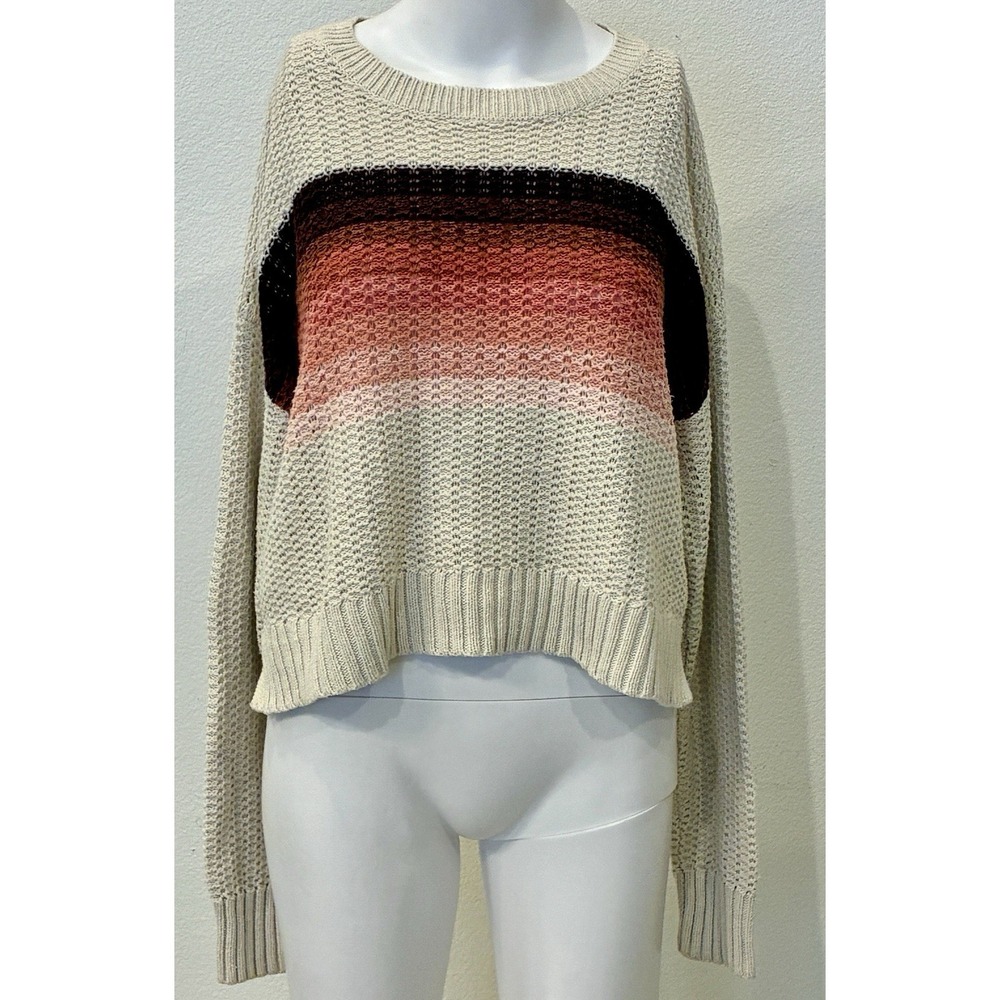 Aeropostale Womens Ombre Y2K Festival Knit Cropped Sweater Size M Cream Retro